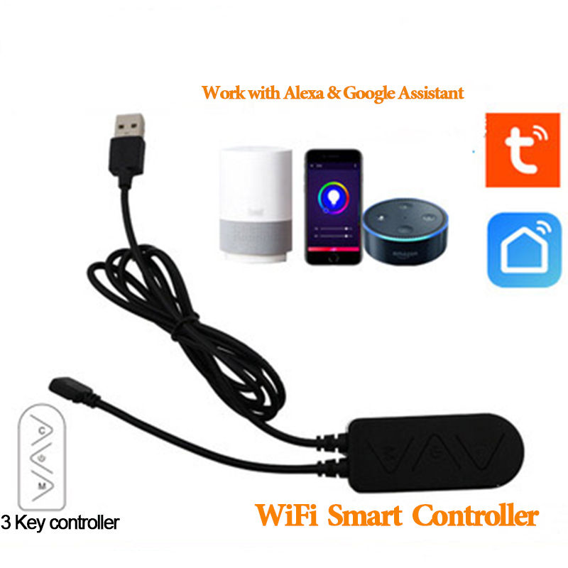 DC5V USB-4PIN 3Key Graffiti APP WiFi RGB LED Light Controller, Work With Alexa & Google Assistant